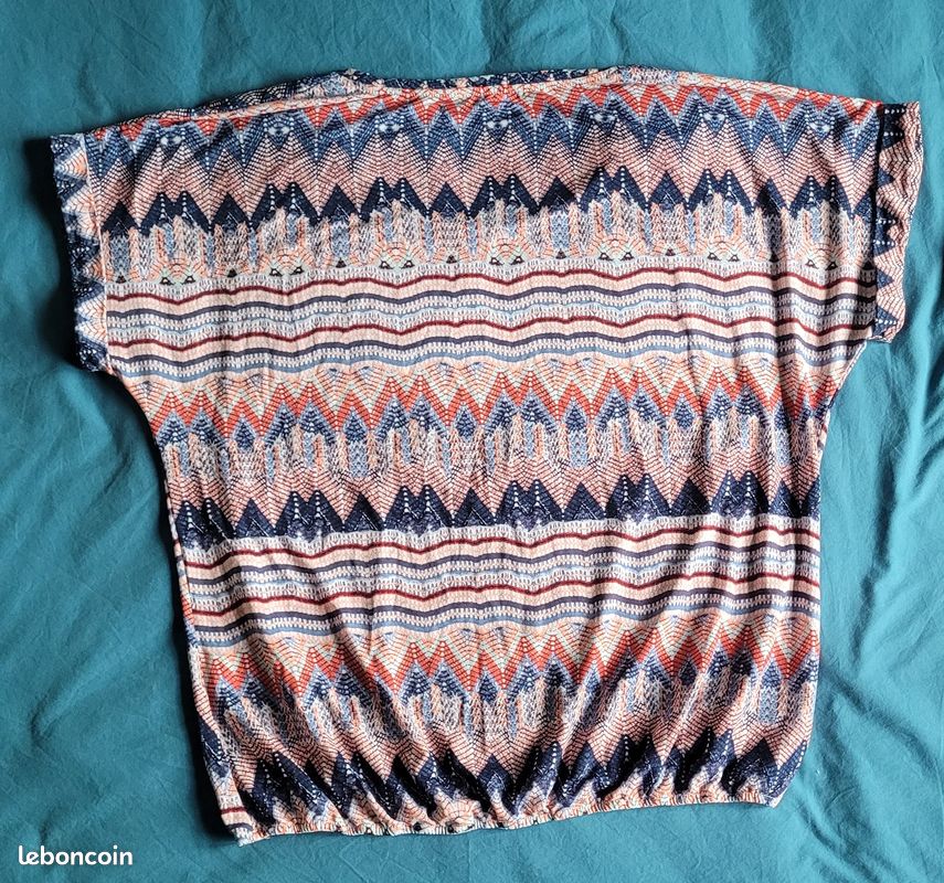 T-shirt Vintage CHRISTINE LAURE Femme - Taille 3 - Multicolore Bleu/blanc - Occasion Très Bon état
