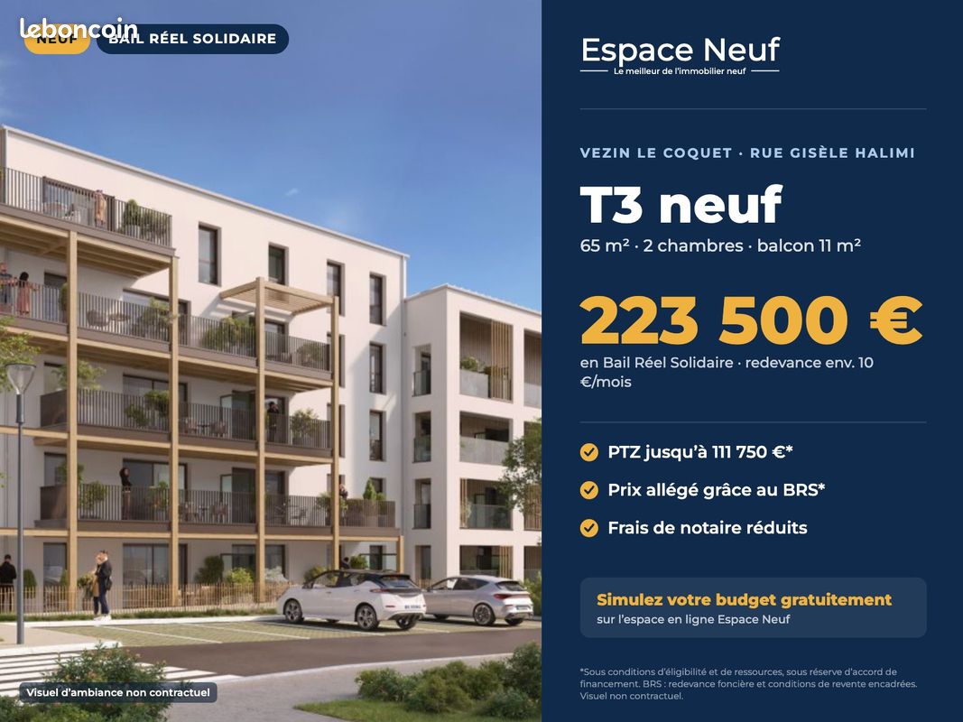 Appartement 3 pièces 65 m² · à Vezin-le-Coquet · 65 m² · 223 500 €