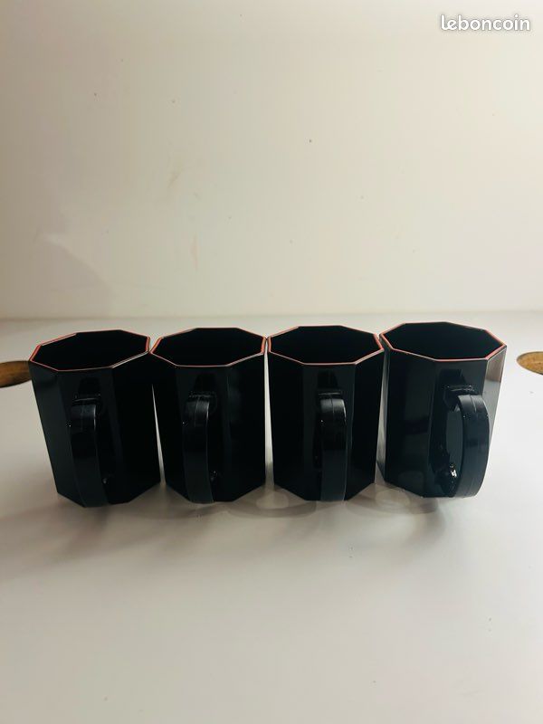 4 Mugs Arcopal Octime Vintage Noir & Rouge France Années 80 (image 3)