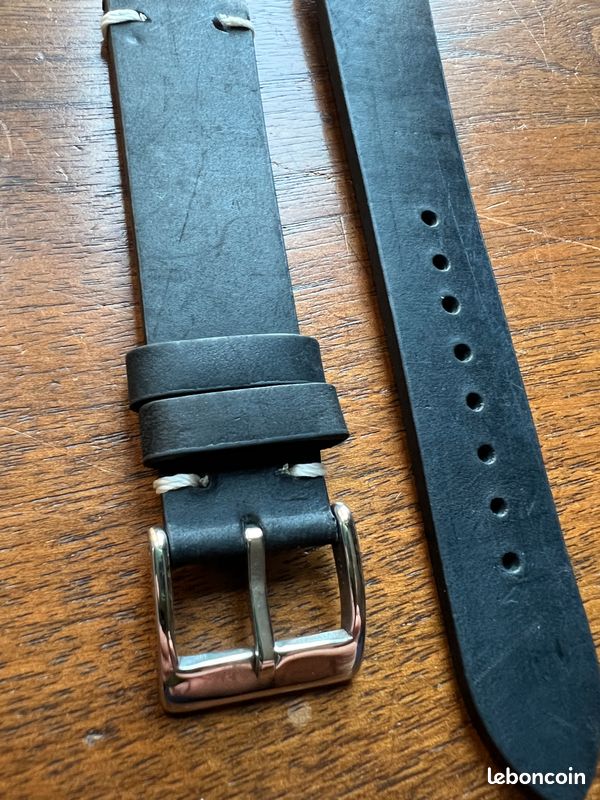 Bracelet montre cuir Vintage SELECT-HEURE Noir mat avec pompes rapides (interchangeable