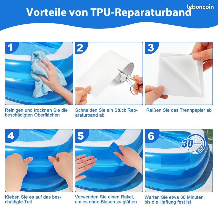 KIKVTER Kit Réparation Piscine 10x150cm - Rustine TPU Auto-Adhésive Sous L'Eau Pour Liner, Matelas Gonflable Et Bateau