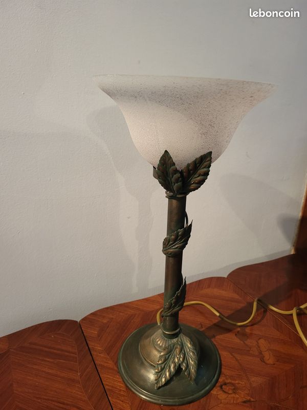 Lampe laiton et verre 40 cm de haut diamètre 19 cm 30 (image 1)