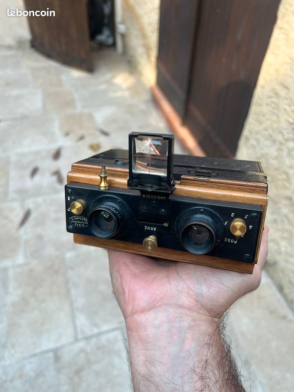 Appareil photo stéréoscopique E. Caillon "Bioscope" - Bois & Laiton - Rare (image 3)