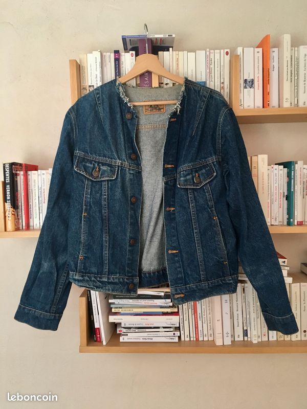 La jolie veste en jean brut sans col (image 2)