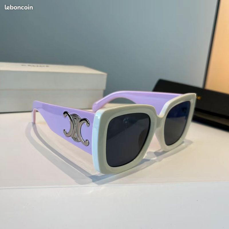 Lunettes de Soleil CELINE Monture Bicolore Blanc et Violet, Verres Noirs (image 1)