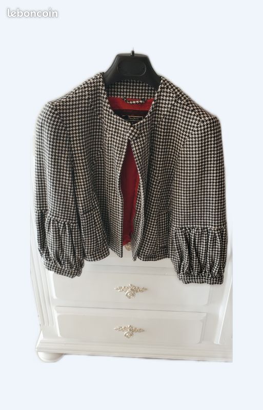Veste courte chaude noire et blanche pépé jeans (image 1)