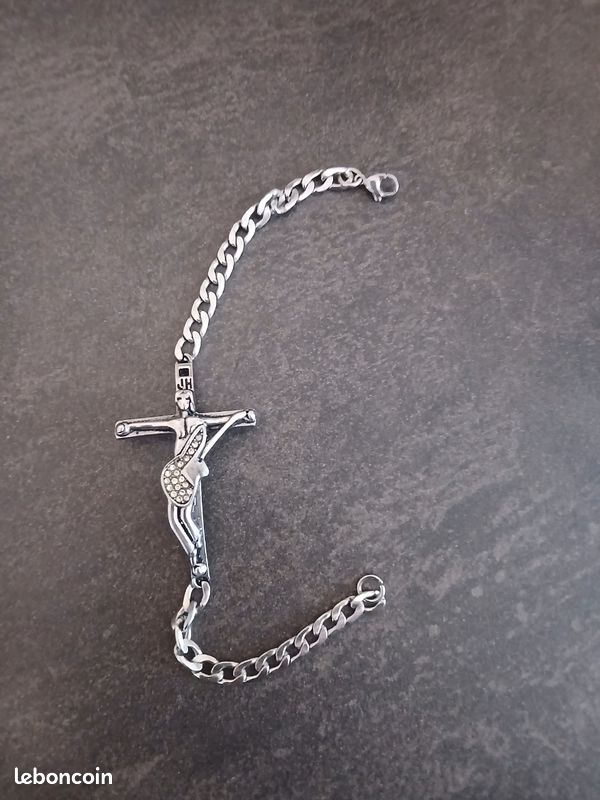 Bracelet Pendentif Croix Johnny Hallyday - Acier Inoxydable - NEUF Avec étiquettes