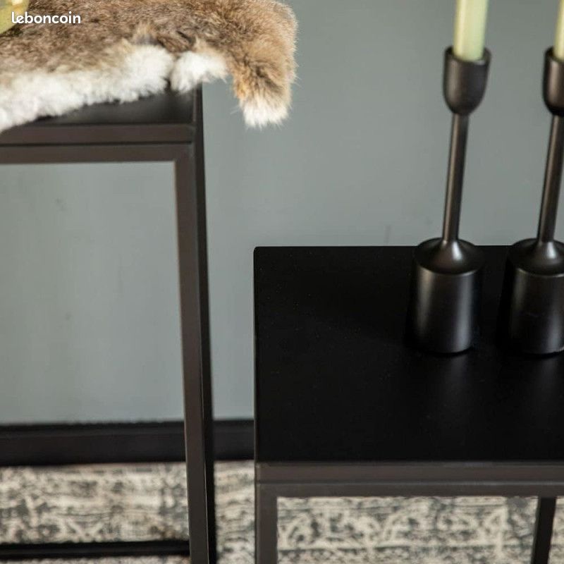 DESTOCKAGE - Set de 2 tables gigognes en bois et métal "Madison" - Noir - H 74/54 x P 24/30 x L 34/ (image 3)