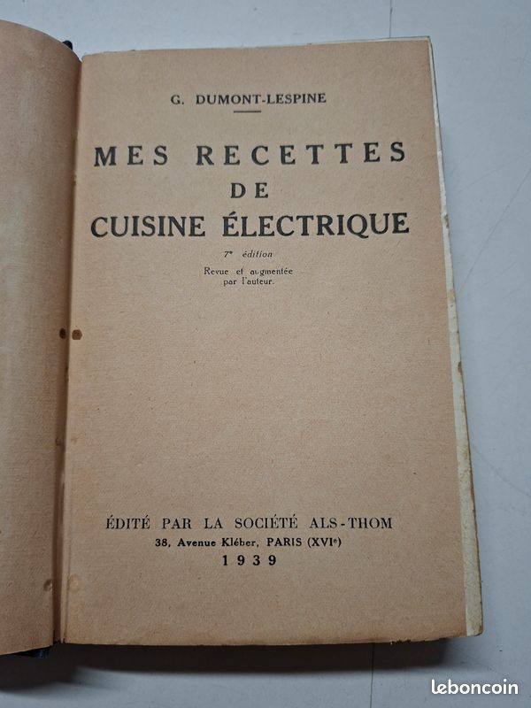 3096: Mes recettes de cuisine electrique 1939 Dumont Lespine livre ancien ALS Thom (image 4)