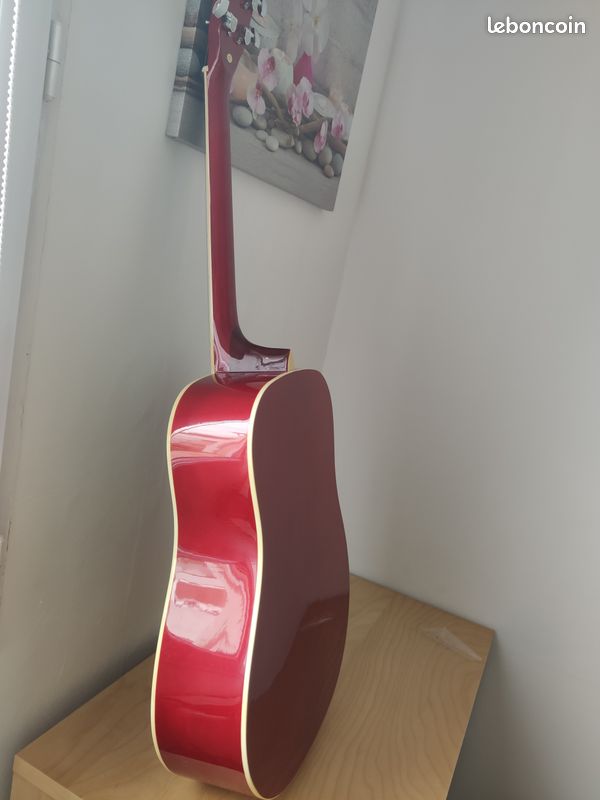 Guitare folk Sherwood rouge laqué + housse Tobago + capodastre pince guitare + mediator (image 4)