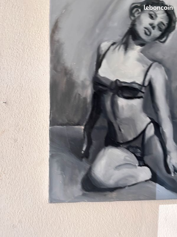 Tableau original Alexa demie noir et blanc, photo lingerie, acrylique sur toile, cadeau (image 2)