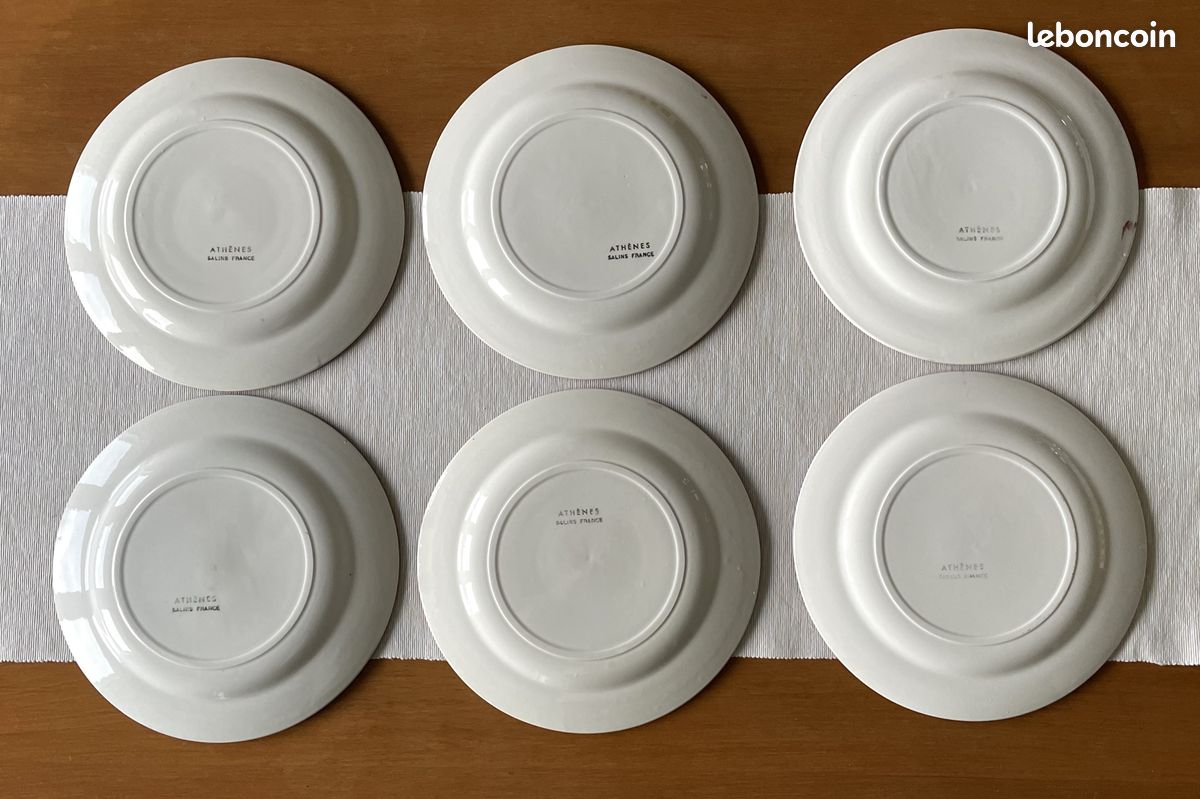 6 Assiettes plates L'Amandinoise en porcelaine blanche dorées