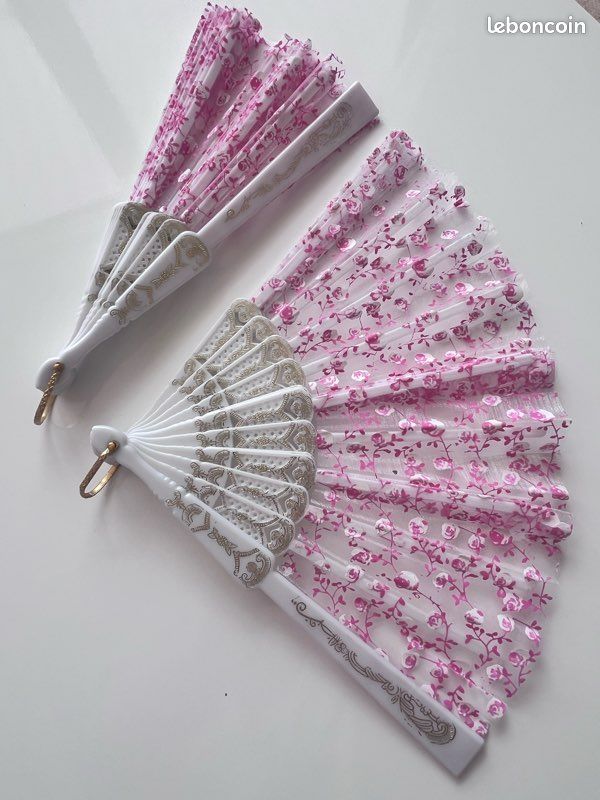 Lot de 2 éventails blanc rose (image 5)