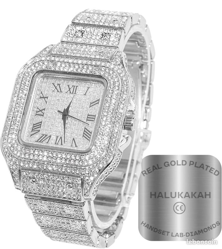 Montre Diamants Montre en Or,Homme Plaqué Or 18K/Or Rose/Rhodium