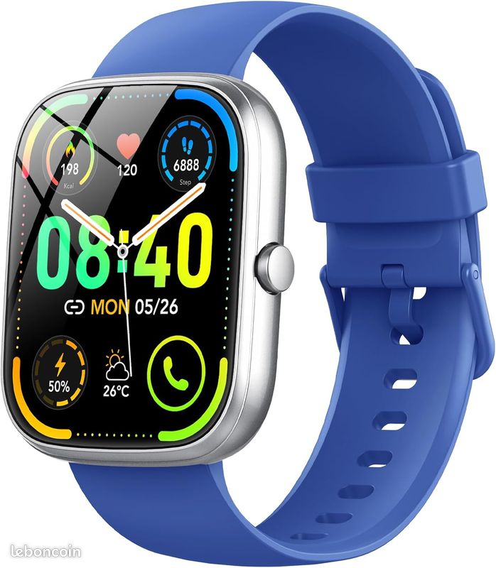 Smartwatch étanche Homme/femme - 44mm, Compatible Android/iOS, Noir