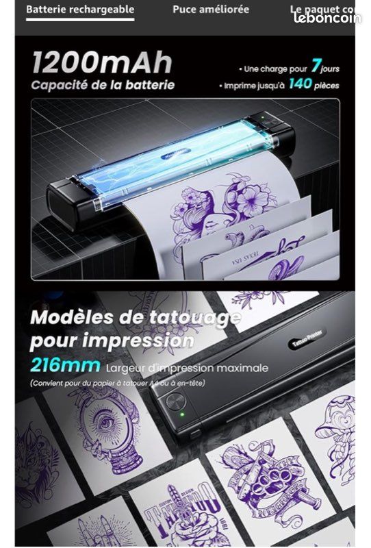 Imprimante Thermique Tatouage Bluetooth P84 - App Tattoo Go, Sans Encre - Papier Transfert Inclus