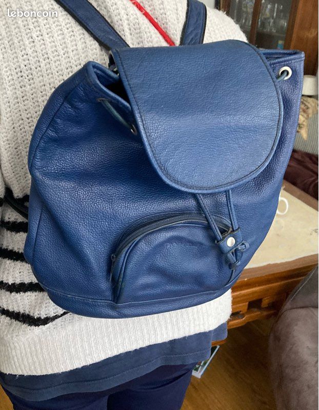Sac à dos cuir bleu marine (image 3)