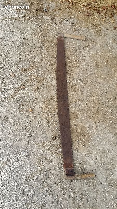 Ancienne Scie à 2 Manches – Vintage En Bois, Authentique Outil De Menuisier
