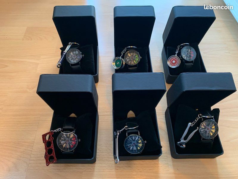 Coffret montre automobile jante étrier de frein et porte clé en métal (image 1)