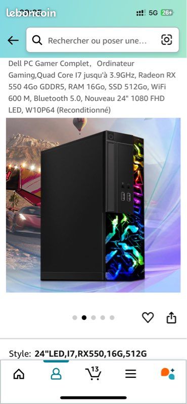 PC Gamer Dell Reconditionné - Intel Core I7, RX 550 4Go, 16Go RAM, SSD 512Go + HDD 3To - Idéal Gaming Et Multimédia