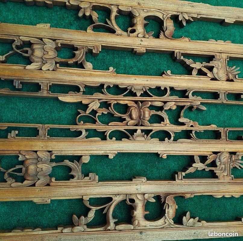 Ancien grand panneau chinois en bois sculpté fait main (image 5)