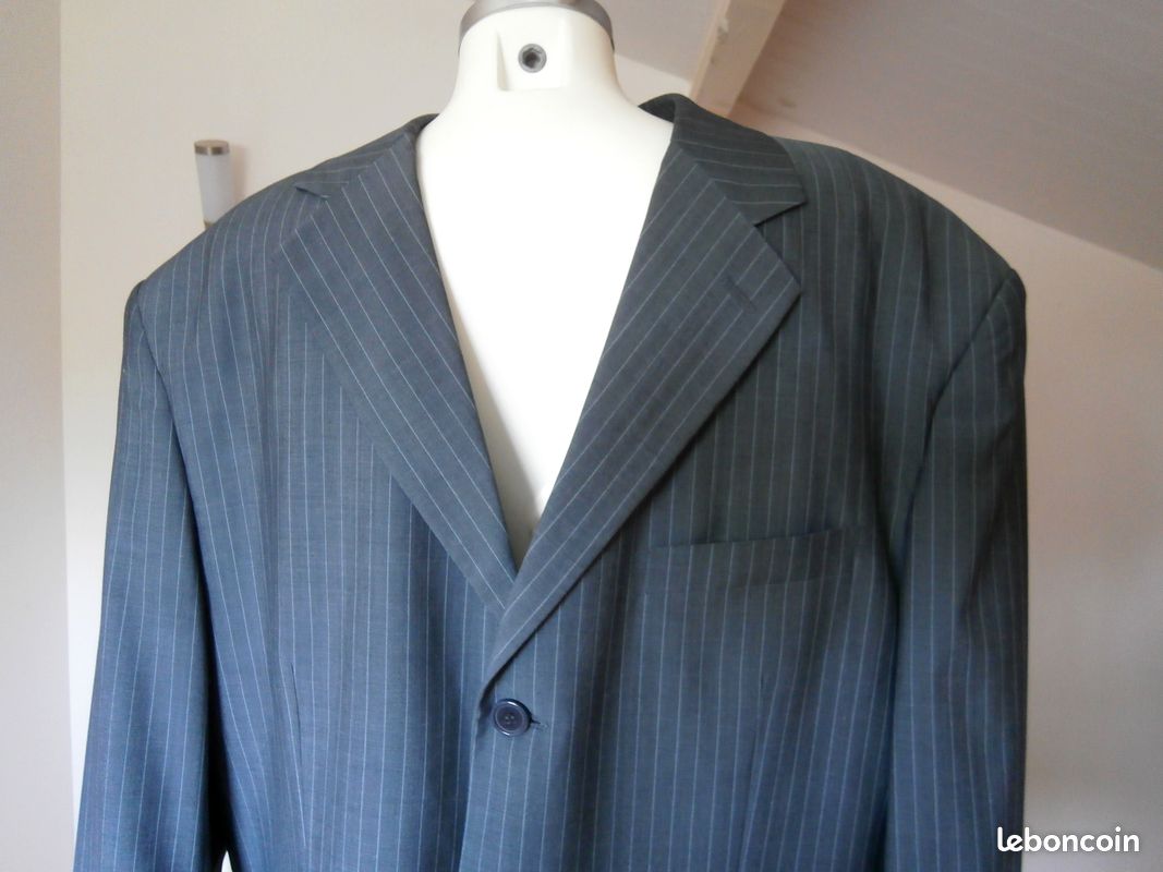 Costume homme gris clair à rayures taille XXL (veste taille 60 et pantalon taille 52) en très bon état n°1140 (image 5)