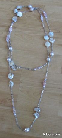 Collier Sautoir Perles Coquillage 80cm - Nacre Jaune, Fait Main - Neuf Sans Emballage