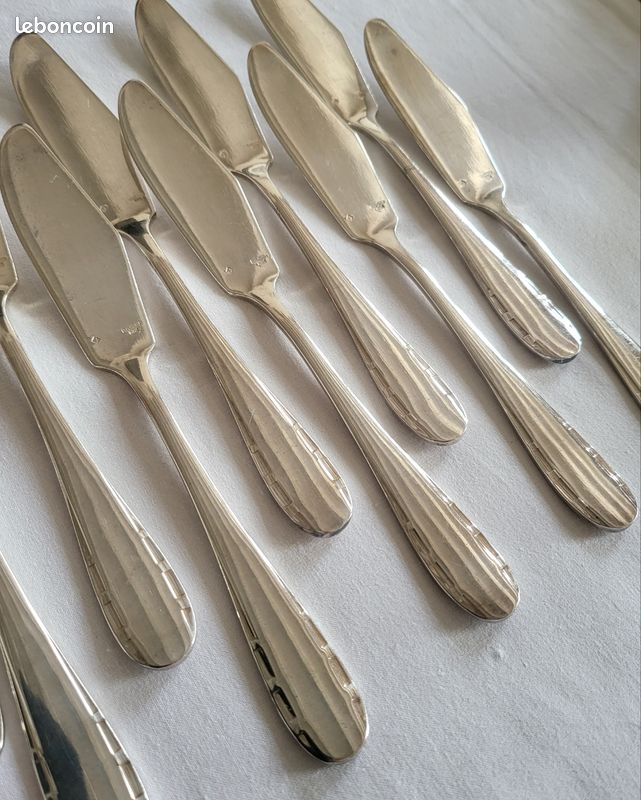 Service à Poisson Detjen Art Déco - 12 Fourchettes + 12 Cuillères, Métal Argenté