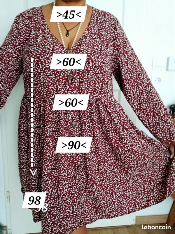 Jolie ROBE ROUGE A POIS T5052 MANCHES LONGUES (image 7)