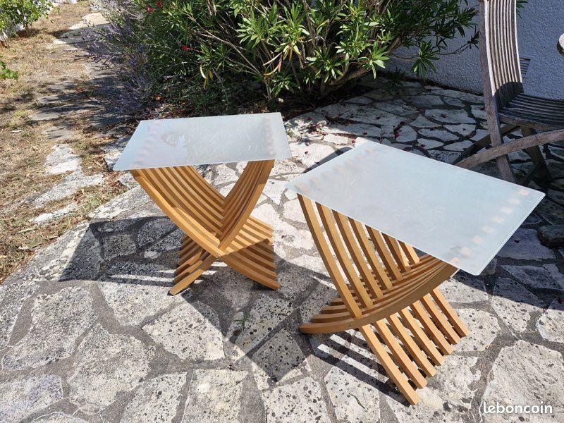 2 tables pliantes verre et bois (image 2)
