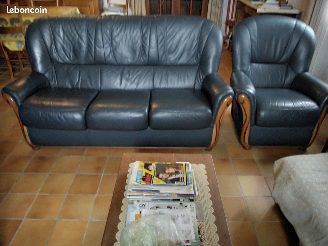 A vendre canapé cuir et le fauteuil identique (image 2)