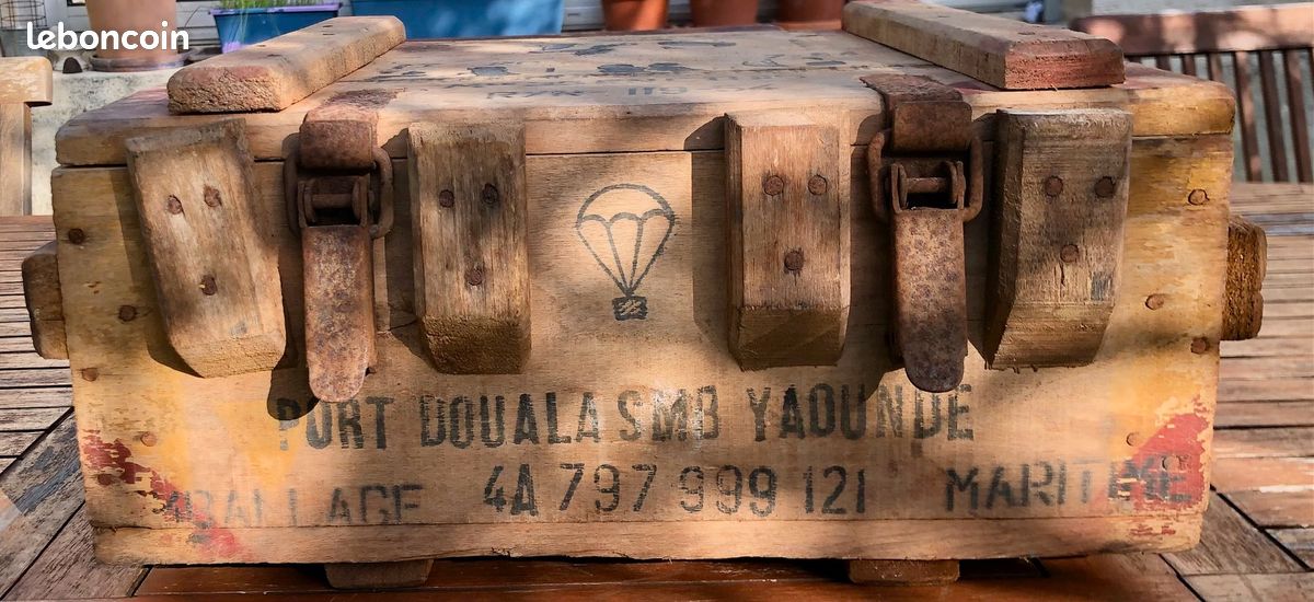 Ancienne Caisse Munition Bois Parachutiste 1954 - Déco Indus / Militaria (image 2)