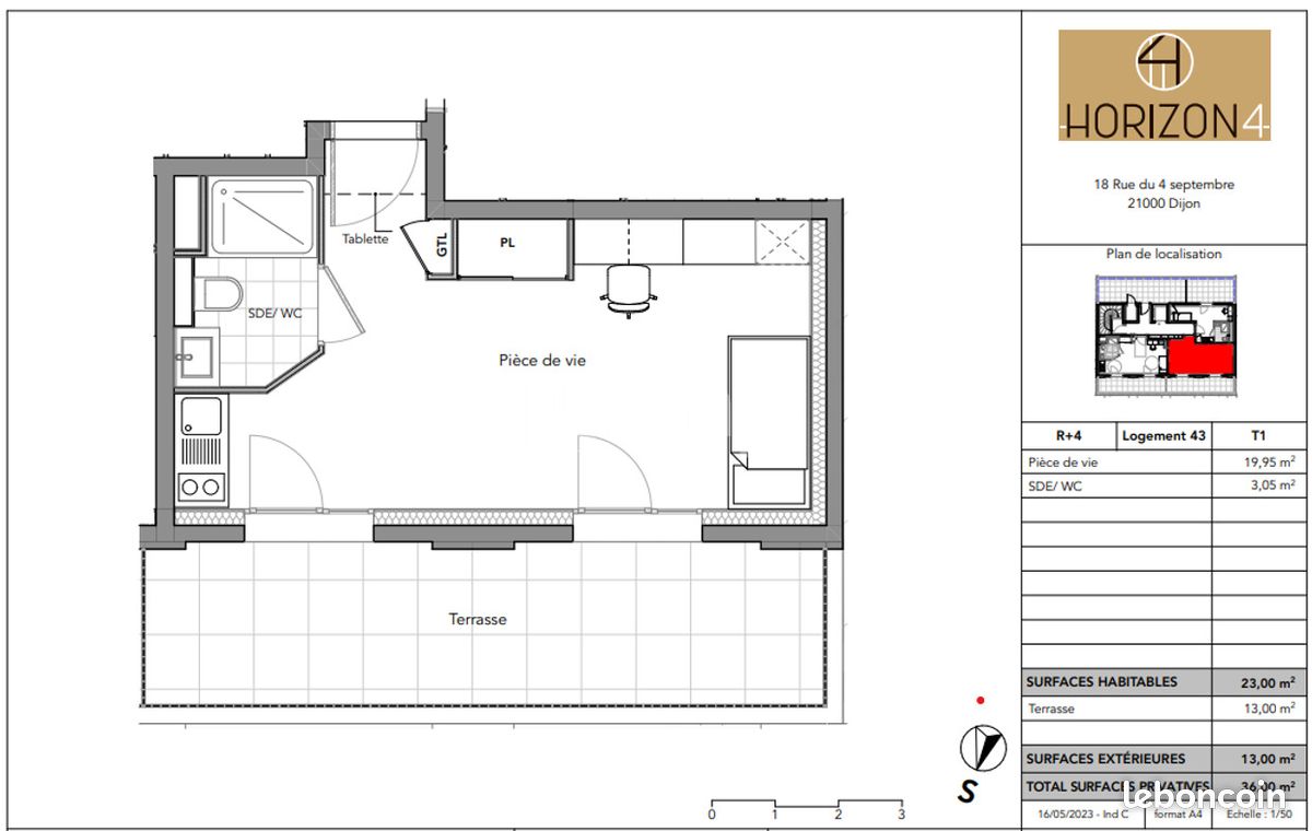Appartement 1 pièce 23 m² · à Dijon · 23 m² · 580 €/mois