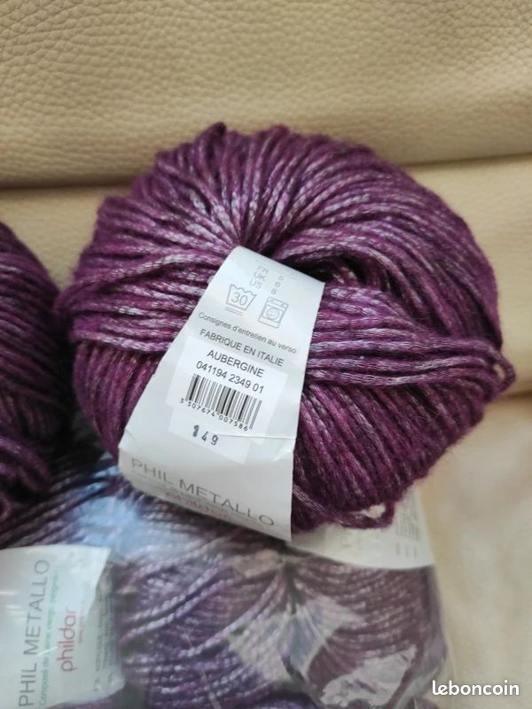 Lot De 9 Pelotes Phildar Nature Couleur Aubergine - Coton-lin-viscose Pour Tricot