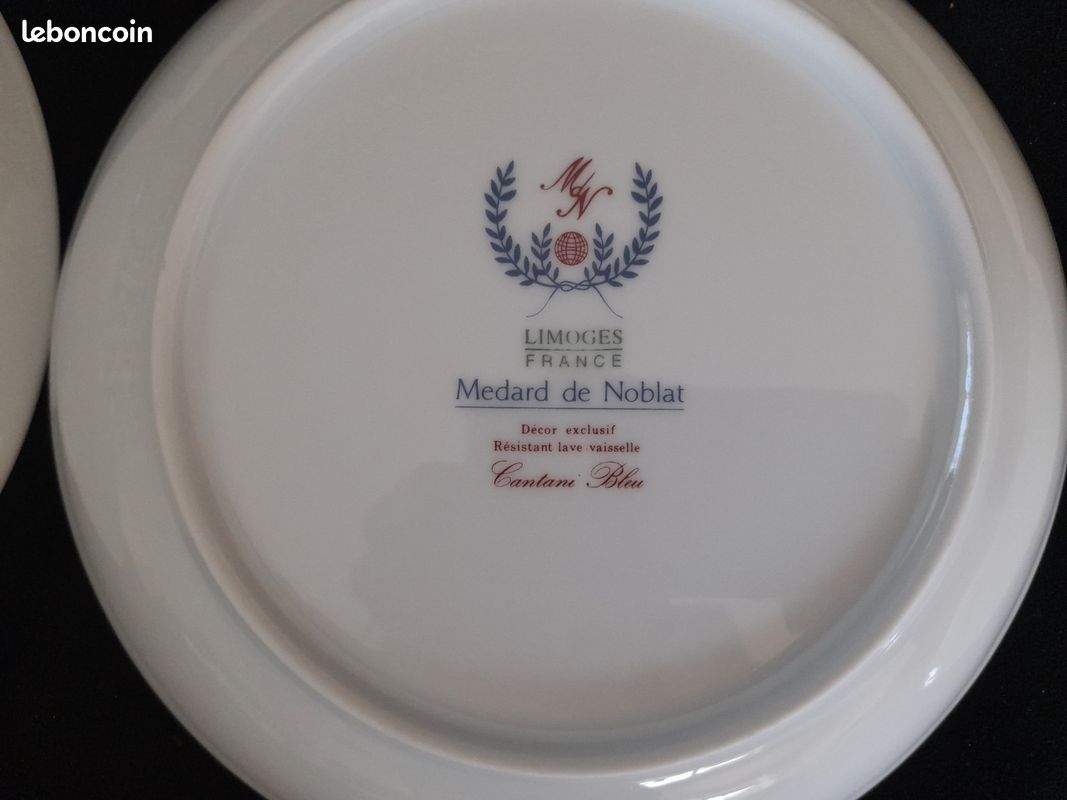 6 Assiettes creuses porcelaine de Limoges Médard de Noblat Cantani bleu (image 8)