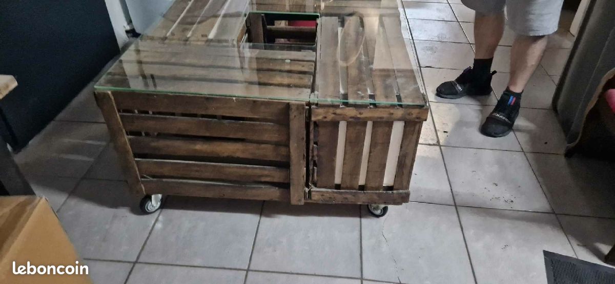 Table basse en caisse à pomme et lin (image 2)
