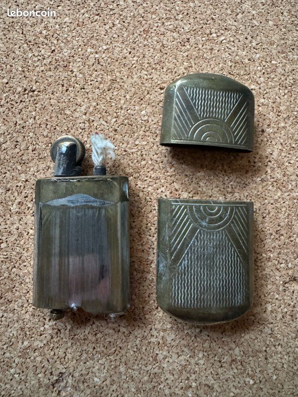 Briquet ancien à essence de poilu / de tranchée - Motif géométrique Art Déco (image 5)