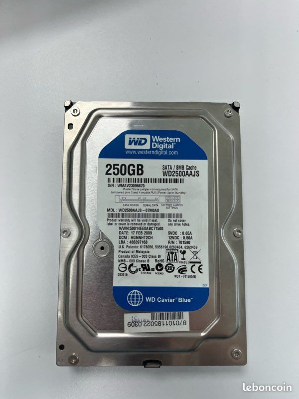 Disque Dur Interne Western Digital Caviar 250 Go - SATA - Neuf Ouvert Non Testé