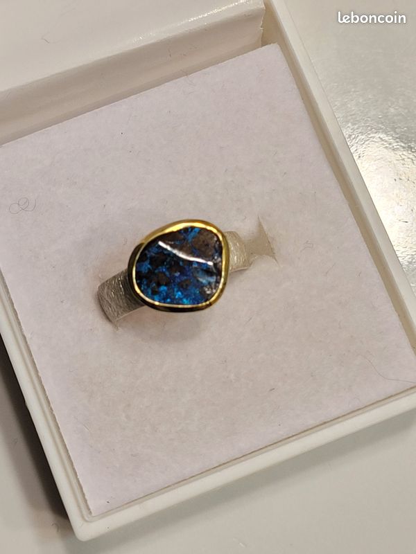 Bague En Argent Avec Opale Boulder Australienne Yowah - Pierre Naturelle De 9.25 Carats - Neuf Sans écrin
