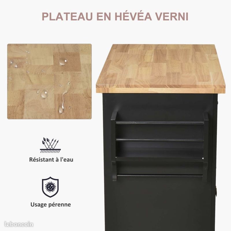 Ilot Cuisine Desserte Multi Rangement Noir Bois (image 5)