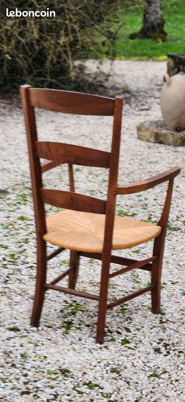 Fauteuil rustique ancien en bois massif et paille de seigle – Style Campagne chic (image 4)