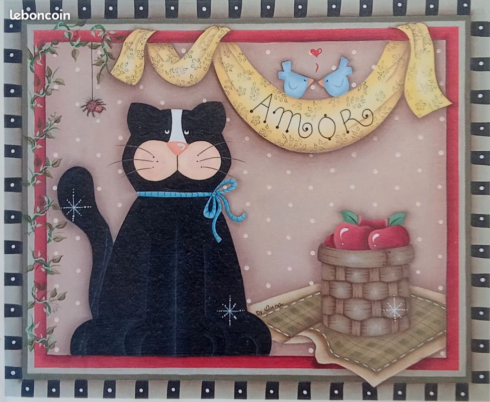 Gravure papier du Brésil pour cadre 20,7 x 17 cm motif chat avec amour (image 1)