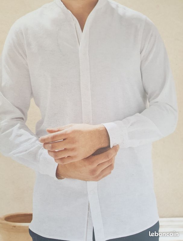 Chemise Blanche col Mao 55% lin 45 % Coton Neuve 41/42 (image 3)
