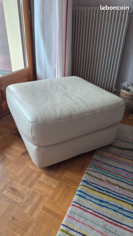 Pouf cuir blanc (image 1)