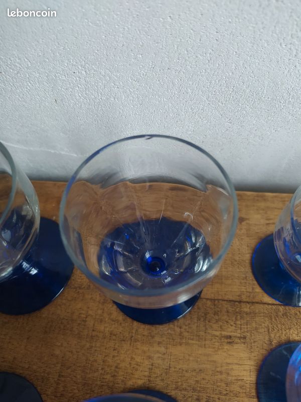 Lot De 6 Gobelets Mexicains En Verre Soufflé Avec Bord Bleu Aqua MEXHANDCRAFT