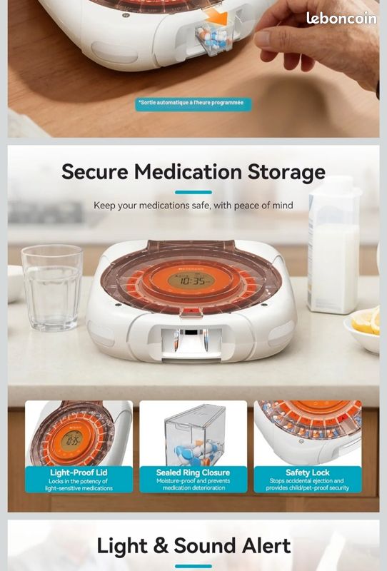 Grand Pilulier Automatique Intelligent NEUF sous cellophane 21 Compartiments Distributeur de Médicaments RETEKENESS TH017 Écran LCD 9 Alarmes Verrouillage Sécurisé Simple pour seniors (image 9)