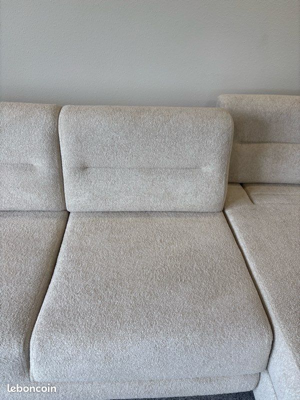 Canape d’angle tissus beige avec coffre (image 5)