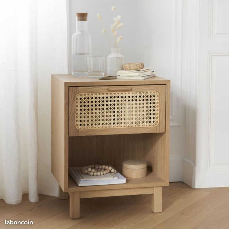 Table de chevet 1 tiroir 1 niche et cannage en rotin beige Canopy Maisons du monde neuve (image 1)