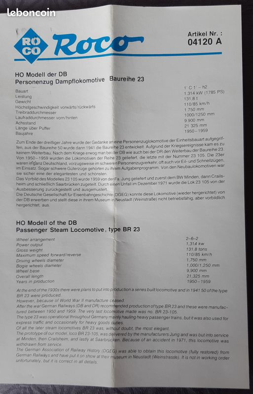 Dampflok BR 23 105 der DB, Roco 04120 A