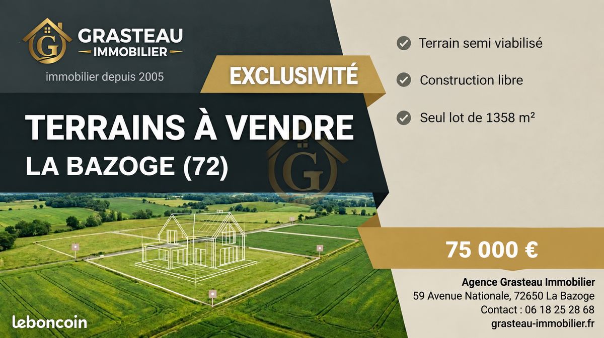 Terrain 1358 m² · à La Bazoge · 1 358 m² · 75 000 €